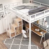 Lit mezzanine en fer de style nordique avec bureau et espace de rangement, design gain de place pour petit appartement, chambre, salon et hôtel, modèle ZS-2206092