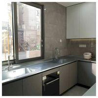 Meuble de cuisine en placage de qualité supérieure, acier inoxydable, élégant, imperméable, ignifuge, durable pour appartement spacieux