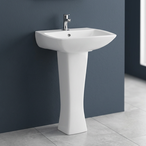High Quality White Square Ceramic Wash Basin With Full Pedestal For Bathroom Hospital Sanitary Ware - Product Image 3