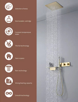 Système de douche thermostatique en or brossé de luxe - Mélangeur encastré en laiton à 3 voies avec pomme de douche pluie de 10 pouces, massage et jet doux