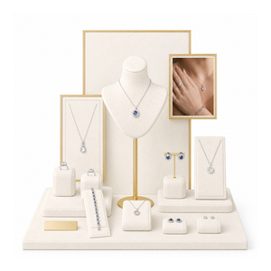 Zebopak Beige PU Leather Jewelry Display Set for Retail Store Picture Frame <b>Necklace</b> Bust <b>Ring</b> Earring Bracelet Manufacturer - Product Image 2