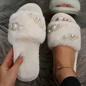 Sepatu pengantin wanita, Kasut mutiara dekorasi jari terbuka busa memori kamar tidur lembut untuk perempuan