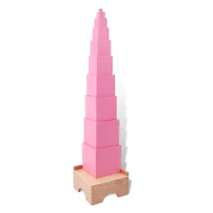 モンテッソーリエコビジーキューブミディアム教育用木製おもちゃブラウンボックスブロックはしごモンテッソーリピンクタワー
