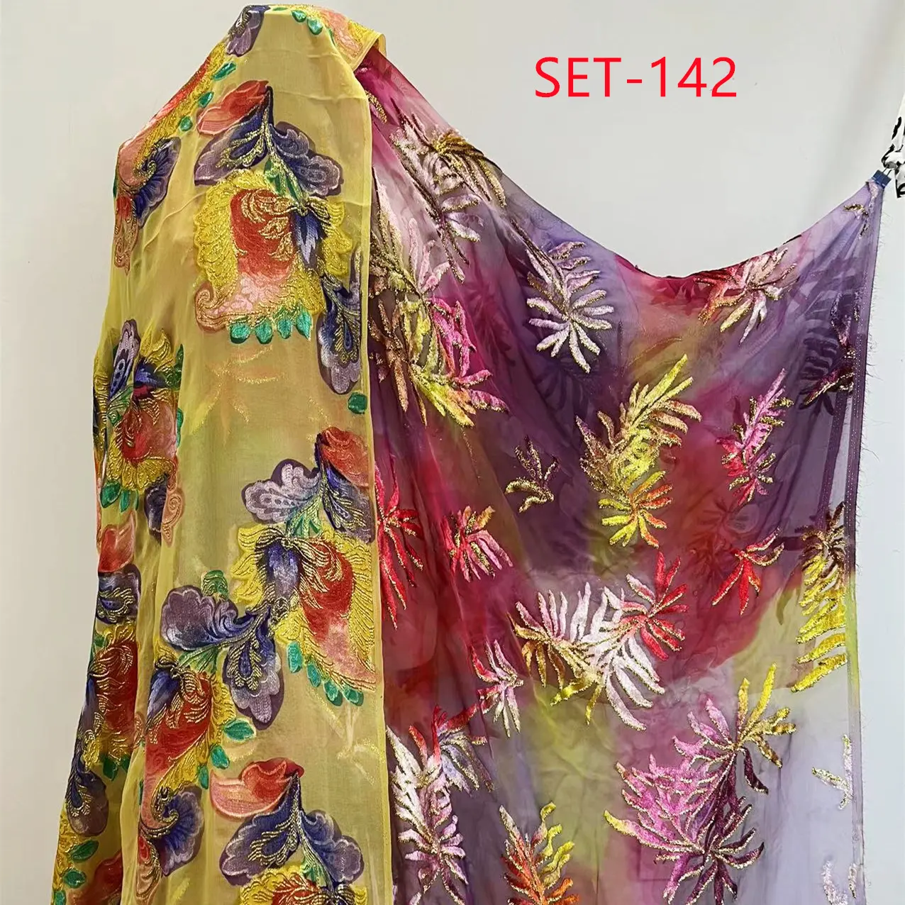 Kain Syal Unik Transparan Warna-warni Kain Sifon Sutra Lurex Metalik Warna-warni