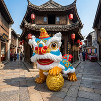 Sculpture de lion dansant de style chinois en résine de fibre de verre émaillée, personnalisée, de grande taille, pour parcs d'attractions et jardins, pour l'extérieur et les fêtes
