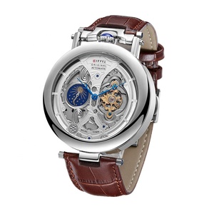 3D Basso-relievo 스켈레톤 다이얼 Mens 시계 Moon Phase Tourbillon 가죽 스마트 시계 남자 손목 자동 - Product Image 3