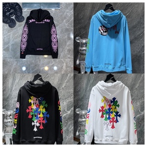 Felpa <span class=keywords><strong>con</strong></span> Cappuccio Invernale di Alta Qualità Chrome Heart Blu <span class=keywords><strong>con</strong></span> Stampa Lettering, in Cotone, <span class=keywords><strong>con</strong></span> Tasca, Vestibilità Ampia, Pullover - Product Image 2