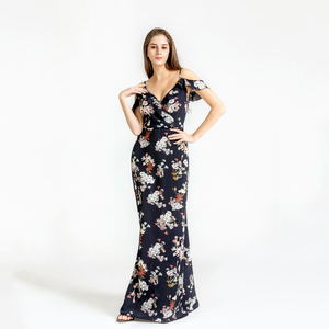 À <span class=keywords><strong>la</strong></span> mode en gros taille et taille sangles V profond sans bretelles <span class=keywords><strong>plage</strong></span> impression longue robe décontractée - Product Image 2