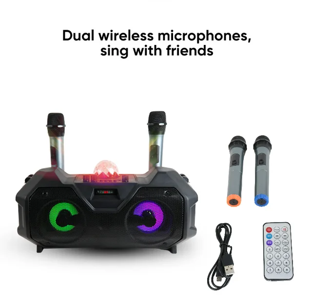 Achetez en gros Vente Chaude Portable Karaoké Rgb Bt Haut-parleurs Avec  Microphones Sans Fil Chine et Haut-parleur Karaoké Avec Micro à 7.65 USD