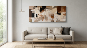 Pintura al Óleo Abstracta Horizontal Grande Hecha a Mano, Arte de Pared en Lienzo Beige Marrón Neutro, Decoración Moderna para Sala de Estar y Sofá - Product Image 2