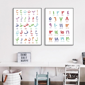 Decoración del hogar lienzo pintura <span class=keywords><strong>Letras</strong></span> árabes alfabetos números lienzo póster impresiones niños habitación pared arte islámico Ramadán pared arte - Product Image 2