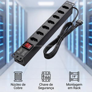 PDU Modular Profesional para Gabinete 1U de 19 Pulgadas con 8 Tomas de Corriente, Unidad de Distribución de Energía de Alta Calidad para el Mercado Brasileño - Product Image 1