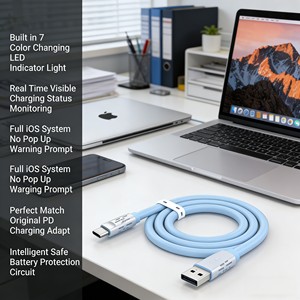 Câble de charge rapide PD 27W Type-C blindé en feuille, 3A, courant élevé, silicone durable pour <span class=keywords><strong>iPhone</strong></span>, iPad et appareils iOS - Product Image 4