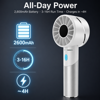 Ventilateur portable rechargeable 2026 blanc 2600 mAh, mini-ventilateur 4 vitesses USB Type C 3W sans balais, pour voiture et hôtel, autonomie 8h+, avec bouton