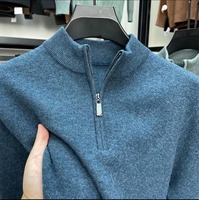 Pull en pure laine pour homme à col semi-montant zippé, épais et chaud pour l'hiver, couleur unie, manches longues, haute résistance des couleurs, infroissable
