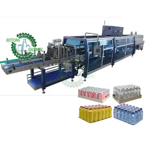 Auto electric heating tunnel beer glass bottle aluminum can half paper tray PE film shrink sealing cutting wrapping machine