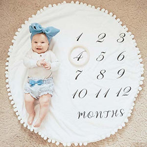 CVS Pom Ball Grueso Franela Redondo Suave Bebé Fotografía Impresión de doble cara Bebé Milestone Manta mensual - Product Image 2