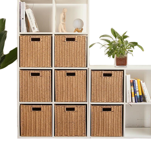 Nordic Style Wooden Storage Cabinet With Rattan <b>Baskets</b> Rectangle Multi-Purpose Neatening Eco-Friendly Space Saving - Product Image 2
