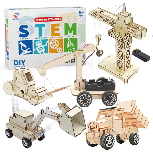 OEM 5 in 1 Science Car Building Model Kit Wood Educational Activity Kits Stem Engineering Kit for Children