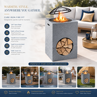 Pilier carré moderne 3-en-1 en pierre artificielle MGO avec grille de barbecue et rangement pour bois pour foyer extérieur – Vente en gros