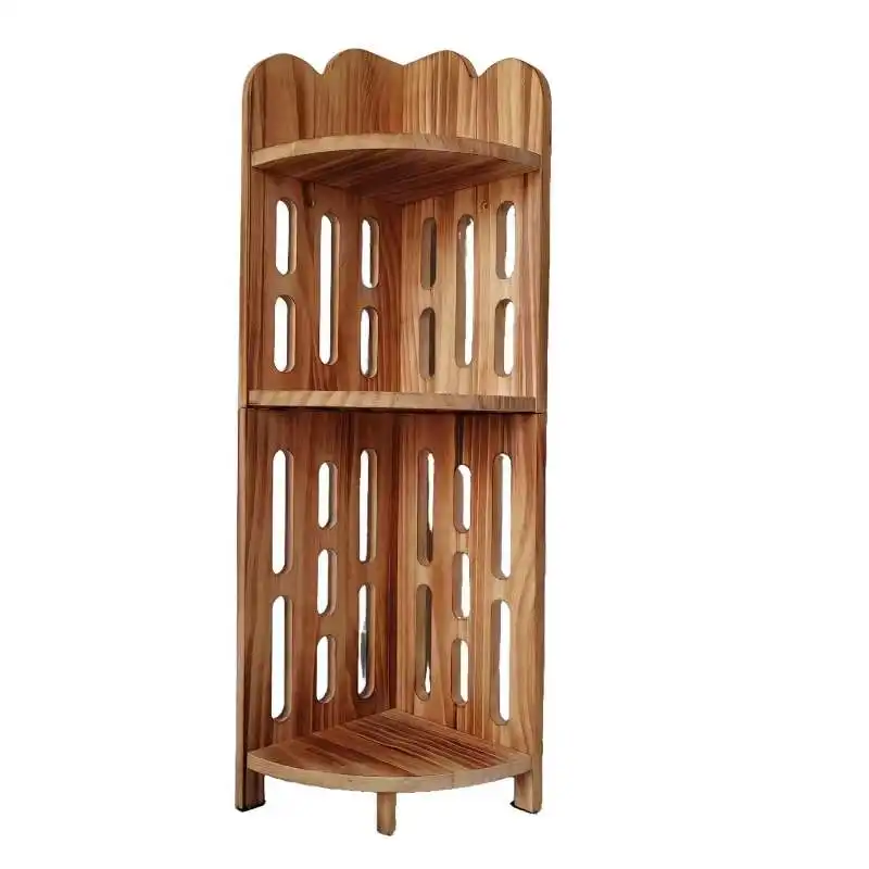 Standing shelf carbon pine detachable wooden corner shelf