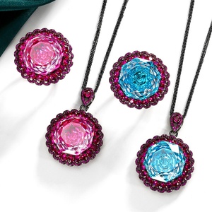 Fashion Eco-friendly Copper Rose Cut 18MM Pink Zircon <b>Necklace</b> Earrings <b>Set</b> New Style Jewelry <b>Set</b> for Bold Statements - Product Image 3