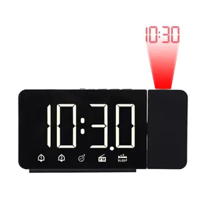 FM Radio Alarm Clock LED Projection Large Digital Projector Wall Table Snooze USB Nightlight Watch Time Projection Alarm Clock