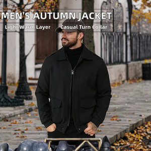 Veste décontractée homme XL automne-hiver, simple boutonnage, col rabattable, en toile imperméable, teinte unie, fine, effet ciselé - Product Image 2