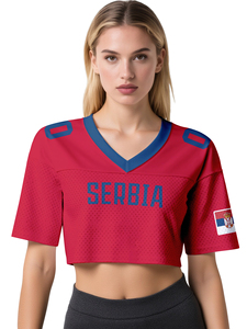 Jersey sepak bola kustom wanita, atasan Crop 100% poliester leher V kaus bendera nasional bernafas Anti bakteri - Product Image 5