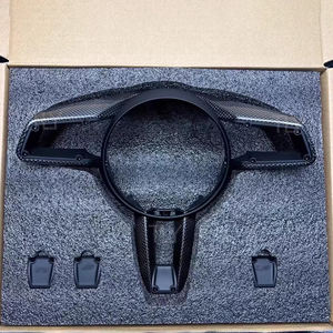 Cubierta decorativa de Marco embellecedor para volante de coche estilo carreras de fibra de carbono Real para <span class=keywords><strong>Porsche</strong></span> <span class=keywords><strong>Macan</strong></span> 2019-2023 Accesorios - Product Image 4