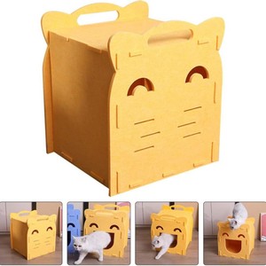 Smiley Face Felt Cat <b>House</b> Square Warm Pet <b>Bed</b> For Cats All Seasons - Product Image 3