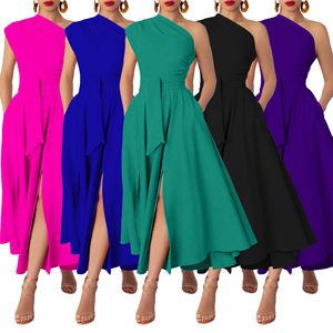 Exclusivo para el verano, moda novedosa, gasa para mujer, lentejuelas, sin mangas, cuello Diagonal, Color sólido, cintura ajustada, Trompeta/sirena - Product Image 1