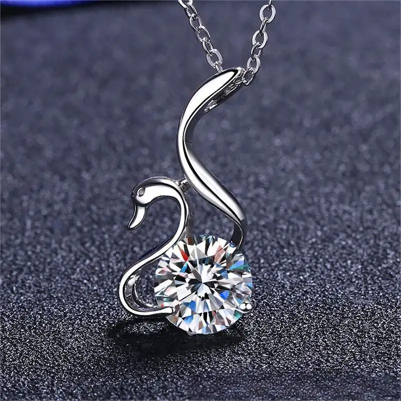 2CT 925 Sterling Silver 18K Gold Plated Fashion Jewelry Choker D color Swan VVS Moissanite Pendant Necklace