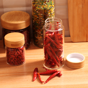 Coffee Bean Wide Mouth Storage Glass Mason Jars With Airtight Bamboo Lids Transparent Clear Wood Cap Glass Jar - Product Image 2