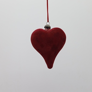 Décoration de Noël en forme de cœur d'oignon en <span class=keywords><strong>verre</strong></span>, en velours floqué, rouge vin, gris, 8*8 cm, vente en gros d'usine - Product Image 2