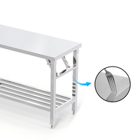 Fournisseur direct, table de travail pliable à 2 niveaux en acier inoxydable 304, étagère de rangement grande capacité, station de buanderie, établi