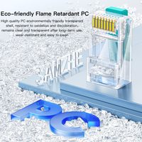 SAMZHE - Juego de 30 Conectores RJ45 Cat6A 8P8C UTP de 3 Pulgadas, Transparentes, Azules, de Dos Piezas, con Orificio para Cable de 1,10 mm, Enchufe Modular para Cable de Red