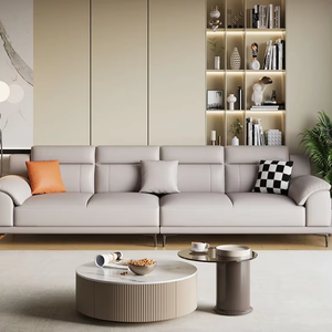 Meubles de maison de style italien, canapé droit en cuir haut de gamme quatre places, ensemble de canapés sectionnels rembourrés pour salon - Product Image 2