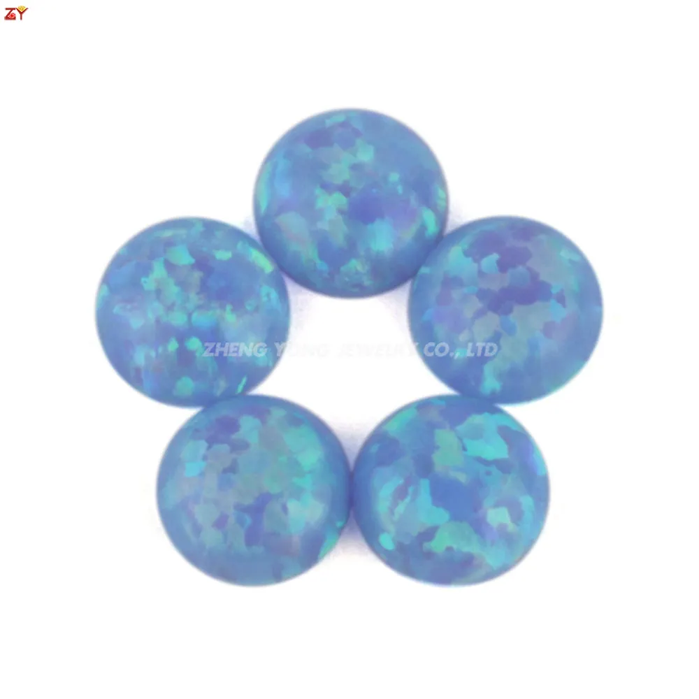 Bulat Cabochon OP06 Cahaya Biru Sintetis Opal Harga Grosir Batu Permata Opal Buatan 1.25Mm ~ 10Mm