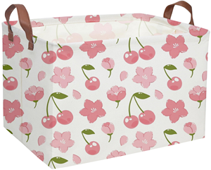 Panier rectangulaire pour enfants, paniers pour filles, bacs de rangement pour enfants, décoration de chambre de fille cerise, bac de rangement pour jouets, boîte organisatrice mignonne - Product Image 1