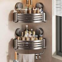 Étagère d'angle de salle de bain triangulaire moderne en aluminium sur mesure OEM, étanche, sans perçage, organisateur de rangement de douche avec crochets, fixation murale