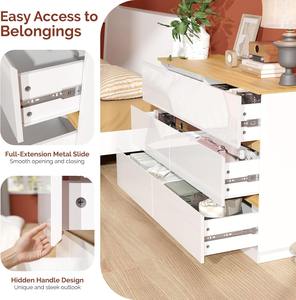 <span class=keywords><strong>Commode</strong></span> moderne en bois blanc laqué à <span class=keywords><strong>6</strong></span> <span class=keywords><strong>tiroirs</strong></span> avec dessus marron pour chambre à coucher - Product Image 6