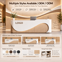 Comptoir de réception incurvé sur mesure, moderne, en bois blanc avec éclairage LED, table de caisse commerciale pour salon de beauté et spa