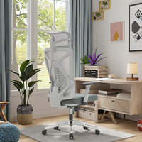 Chaise de direction ergonomique moderne, cadre gris, support lombaire réglable à 3 positions, dossier en maille respirante, mobilier de bureau, rabattable