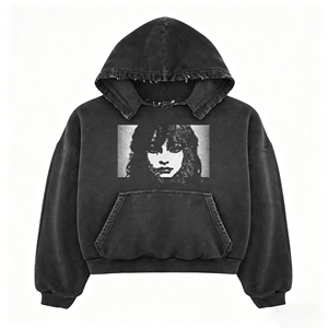Vente chaude : Sweat à capuche noir vintage délavé et vieilli, coupe courte, imprimé portrait, style streetwear – Fabricant - Product Image 2
