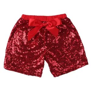 Rojo cintura elástica lentejuelas pantalones cortos para bebés bebé pantalón corto venta al por mayor