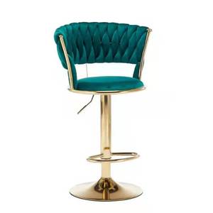 <span class=keywords><strong>Taburete</strong></span> giratorio de patas doradas de terciopelo gris oscuro de hierro de metal industrial para exterior, salón exclusivo de cocina moderna para el hogar, silla giratoria de bar - Product Image 2