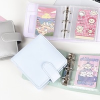 Mini classeur à 3 anneaux en cuir PU, couleur macaron, avec paillettes, pour cartes photo Kpop Stars Stray Kids et cartes à collectionner