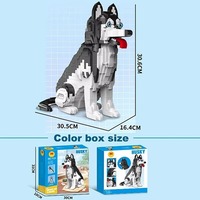 Jouet de construction OEM en gros, modèle Husky Sibérien en ABS, blocs de construction éducatifs créatifs de haute qualité pour enfants, assemblage amusant