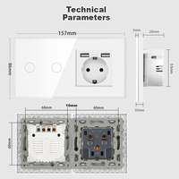 Vente en gros 157*86 2 Gang Touch Switch et prise avec double USB avec verre trempé joint EU Wall Socket Series Combinaison
